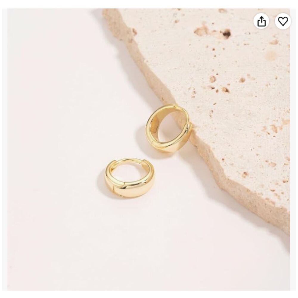 14K Gold Plated Chunky Teardrop Huggie Hoop Earrings 18mm